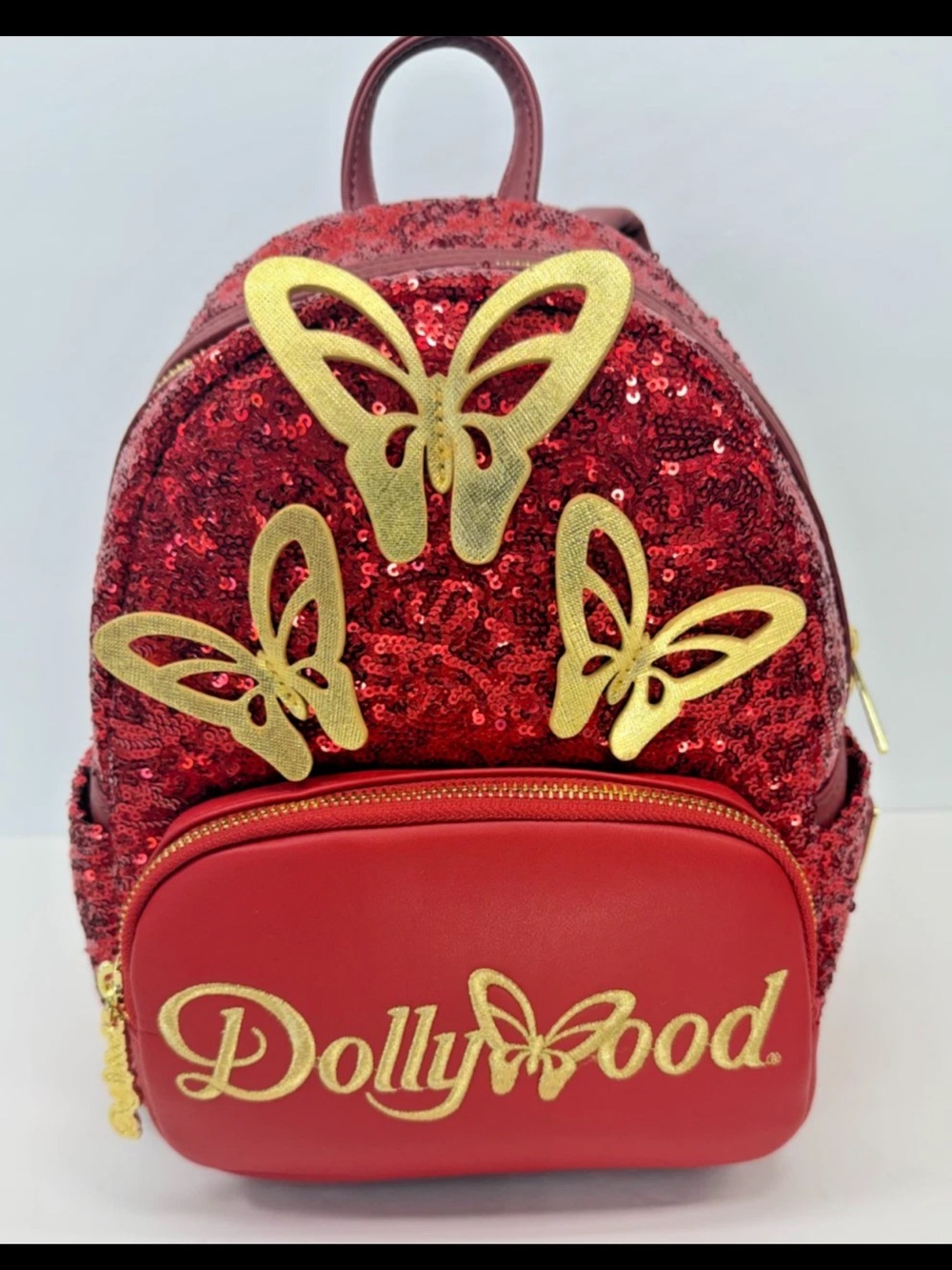 Loungefly Dollywood Red Sequin Butterfly Backpack